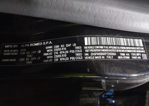 2023 Alfa Romeo Stelvio Ti Awd z USA, uszkodzony, nr VIN ZASPAKBNXP7D55024